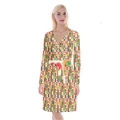 Template Christmas Pattern Long Sleeve Velvet Front Wrap Dress by Proyonanggan