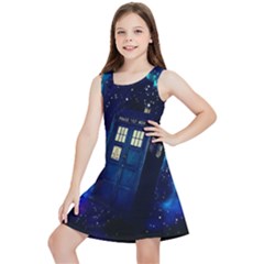 Tardis Doctor Who Space Galaxy Kids  Lightweight Sleeveless Dress by Cemarart