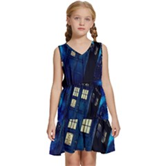 Tardis Doctor Who Space Galaxy Kids  Sleeveless Tiered Mini Dress by Cemarart