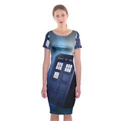 Tardis Doctor Who Space Blue Classic Short Sleeve Midi Dress by Cemarart