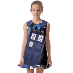 Tardis Doctor Who Space Blue Kids  Pilgrim Collar Ruffle Hem Dress by Cemarart