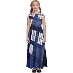 Tardis Doctor Who Space Blue Kids  Satin Sleeveless Maxi Dress by Cemarart