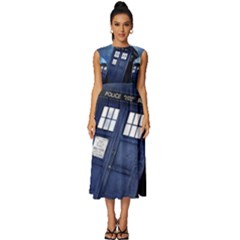 Tardis Doctor Who Space Blue Sleeveless Round Neck Midi Dress by Cemarart