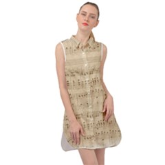 Vintage Beige Music Notes Sleeveless Shirt Dress by Cemarart