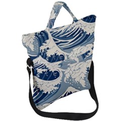 Japanese Wave Pattern Fold Over Handle Tote Bag by Cemarart