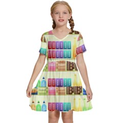 Supermarket Shelf Products Snacks Kids  Short Sleeve Tiered Mini Dress by Cemarart