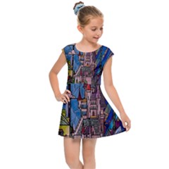 Castle Building Stained Glass Kids  Cap Sleeve Dress by Cemarart