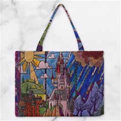 Castle Building Stained Glass Zipper Medium Tote Bag by Cemarart