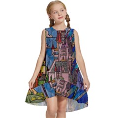 Castle Building Stained Glass Kids  Frill Swing Dress by Cemarart