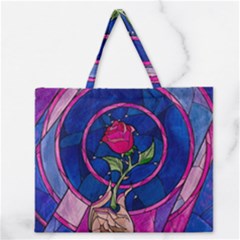 Enchanted Rose Stained Glass Zipper Large Tote Bag by Cemarart