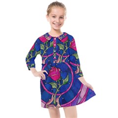 Enchanted Rose Stained Glass Kids  Quarter Sleeve Shirt Dress by Cemarart