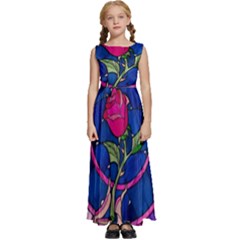 Enchanted Rose Stained Glass Kids  Satin Sleeveless Maxi Dress by Cemarart