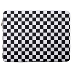 Pattern Checkered Squares Black White Pattern 17  Vertical Laptop Sleeve Case With Pocket by Sabxi