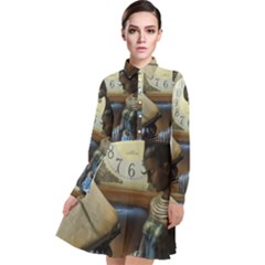 Clock And Lady Long Sleeve Chiffon Shirt Dress by bestdesignintheworld