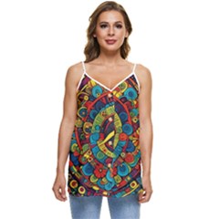 Peace Abstract Pattern Creative Drawing Casual Spaghetti Strap Chiffon Top by Posterlux