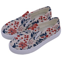 Retro Scandinavian Nordic Flowers Pattern Kids  Canvas Slip Ons by violetheavensky