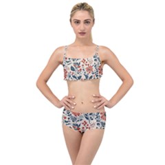 Retro Scandinavian Nordic Flowers Pattern Layered Top Bikini Set by violetheavensky