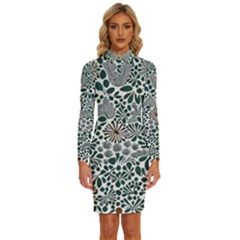 Retro Scandinavian Nordic Flowers Pattern 5 Long Sleeve Shirt Collar Bodycon Dress by violetheavensky