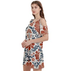 Retro Scandinavian Nordic Flowers Pattern 3 Women s Cold Shoulder Round Neck Mini Dress by violetheavensky