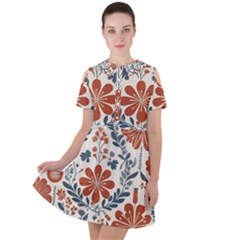 Retro Scandinavian Nordic Flowers Pattern 3 Short Sleeve Shoulder Cut Out Dress  by violetheavensky