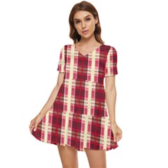 Retro 60s 50s Plaid Pattern 4 Tiered Short Sleeve Babydoll Dress by violetheavensky