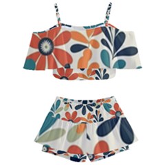 Retro Scandinavian Nordic Flowers Pattern 2 Kids  Off Shoulder Skirt Bikini