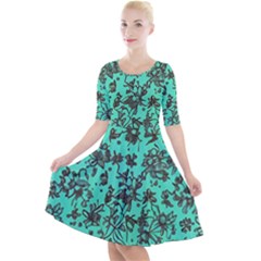Mid Century Retro Floral 1970s 1960s Pattern 102 Quarter Sleeve A-line Dress With Pockets by violetheavensky