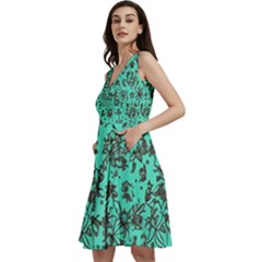 Mid Century Retro Floral 1970s 1960s Pattern 102 Sleeveless V-neck Skater Dress With Pockets by violetheavensky