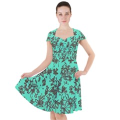 Mid Century Retro Floral 1970s 1960s Pattern 102 Cap Sleeve Midi Dress With Pockets by violetheavensky