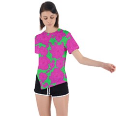 Mid Century Retro Floral 1970s 1960s Pattern 98 Asymmetrical Short Sleeve Sports T-shirt by violetheavensky