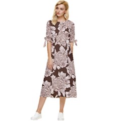 Mid Century Retro Floral 1970s 1960s Pattern 106 Bow Sleeve Chiffon Midi Dress by violetheavensky
