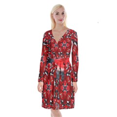 Mid Century Retro Floral 1970s 1960s Pattern 105 Long Sleeve Velvet Front Wrap Dress by violetheavensky