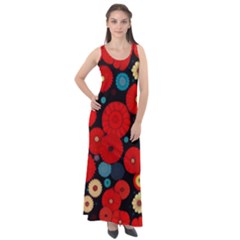Mid Century Retro Floral 1970s 1960s Pattern 104 Sleeveless Velour Maxi Dress by violetheavensky