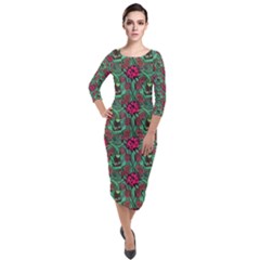 Retro 1880s Flowers Pattern 3 Quarter Sleeve Midi Velour Bodycon Dress by violetheavensky