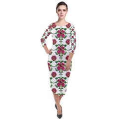 Retro 1880s Flowers Pattern 2 Quarter Sleeve Midi Velour Bodycon Dress by violetheavensky