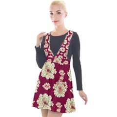 Retro 1880s Flowers Pattern Plunge Pinafore Velour Dress by violetheavensky