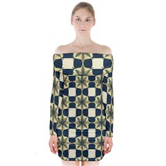 Royal Fractal Pattern Long Sleeve Off Shoulder Dress by violetheavensky