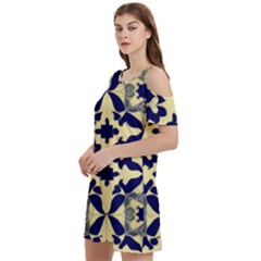 Royal Fractal Pattern 3 Women s Cold Shoulder Round Neck Mini Dress by violetheavensky