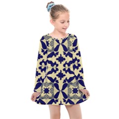 Royal Fractal Pattern 3 Kids  Long Sleeve Dress by violetheavensky