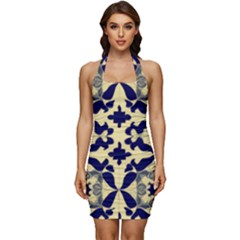 Royal Fractal Pattern 3 Sleeveless Wide Square Neckline Ruched Bodycon Dress by violetheavensky