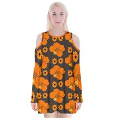 Retro 40s 50s Flowers Pattern Halloween 2 Velvet Long Sleeve Shoulder Cutout Dress by violetheavensky