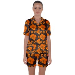 Retro 40s 50s Flowers Pattern Halloween 2 Satin Short Sleeve Pajamas Set by violetheavensky