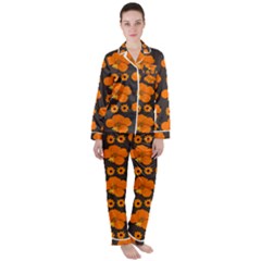 Retro 40s 50s Flowers Pattern Halloween 2 Women s Long Sleeve Satin Pajamas Set by violetheavensky