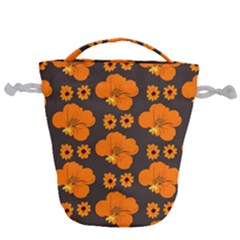 Retro 40s 50s Flowers Pattern Halloween 2 Drawstring Bucket Bag by violetheavensky