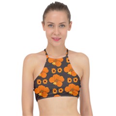 Retro 40s 50s Flowers Pattern Halloween 2 Halter Bikini Top by violetheavensky