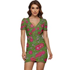 Mid Century Retro Floral 1970s 1960s Pattern 88 Low Cut Cap Sleeve Mini Dress by violetheavensky