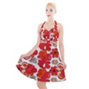 Mid Century Retro Floral 1970s 1960s Pattern 91 Halter Party Swing Dress  View1