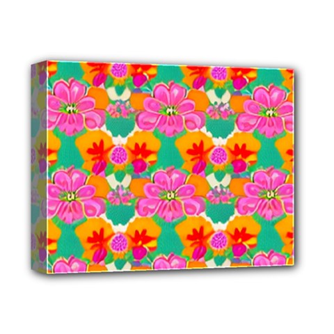 Retro 40s 50s Mexico Flowers Pattern Deluxe Canvas 14  X 11  (stretched) by violetheavensky