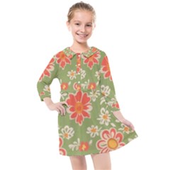 Retro 40s 50s Mexico Flowers Pattern 3 Kids  Quarter Sleeve Shirt Dress by violetheavensky