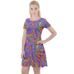 Mid Century Retro Floral 1970s 1960s Pattern 75 Cap Sleeve Velour Dress  by violetheavensky